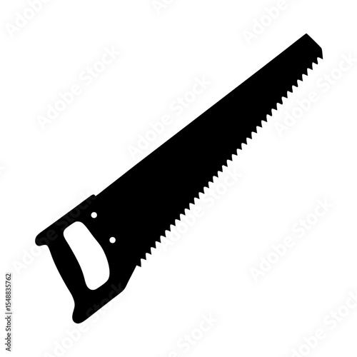 Black and white image of a hand saw with wooden handle
