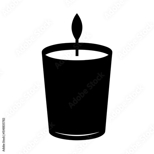 Simple minimalist vector of a candle in a glass holder illuminating peace