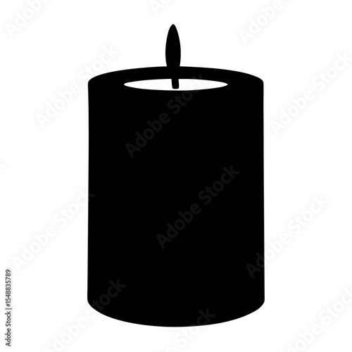 Silhouette of a classic cylindrical candle with a burning flame on top