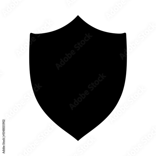 Simple black shield emblem on a white background providing protection symbol