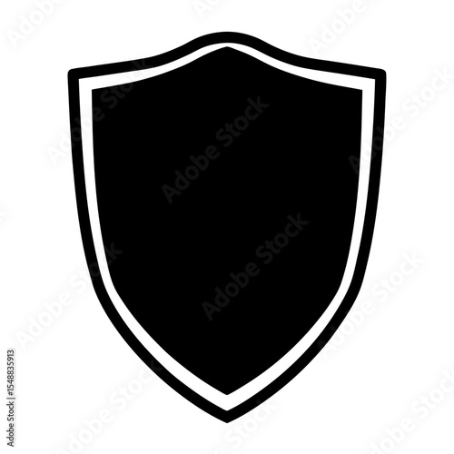Shield Icon Design, A minimalist black icon of a shield, symbolizing protection, security, and safety in a simple, strong design.
