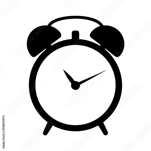 Alarm Clock Icon Design, A minimalist black icon of an alarm clock, symbolizing time, waking up, and daily routines in a clean design.
