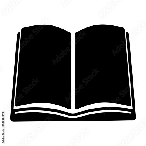 Black silhouette graphic representation of an open book with blank pages