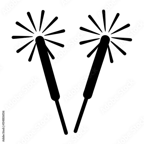 Two sparkling sparklers with a simple and minimalist black silhouette design