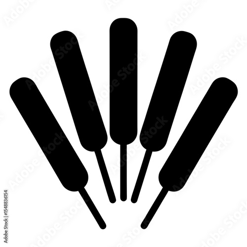 Abstract illustration of five black lollipop or similar shaped objects spread out