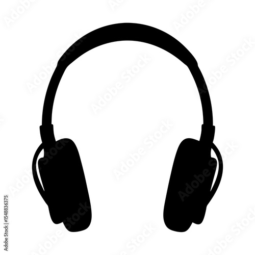 Sleek silhouette illustration of over ear headphones against a white background