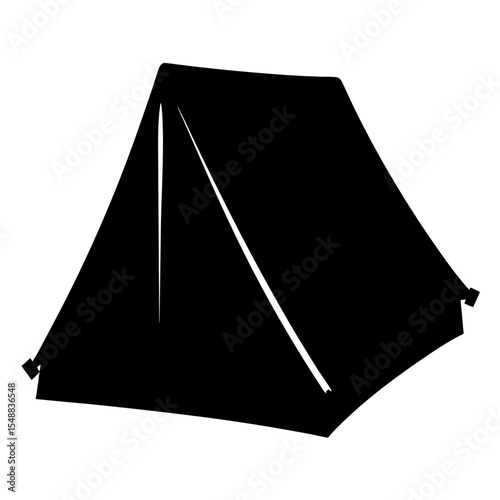 Black and white silhouette illustration of a camping tent set up ready