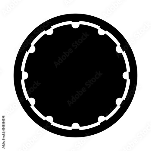 Black and white circular design with evenly spaced semi circles along border