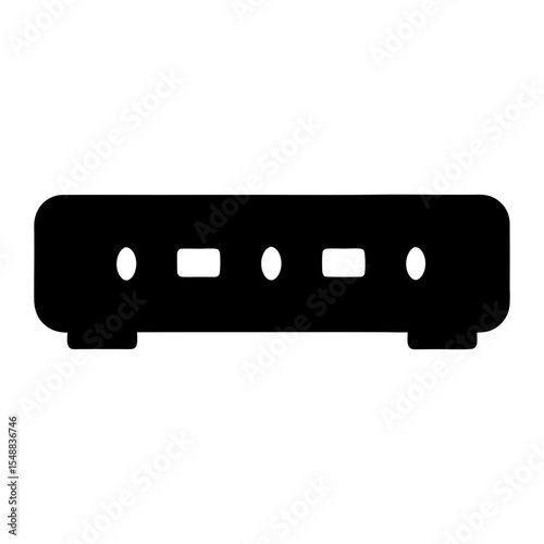 Black silhouette of a device with rounded edges and multiple ports