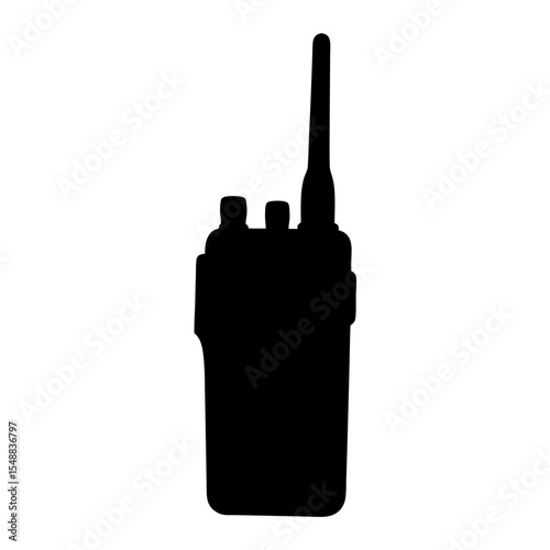 Silhouette of a walkietalkie radio used for communication with antenna