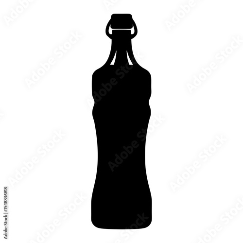 Silhouette of a stoppered glass bottle with curved body for liquid drinks