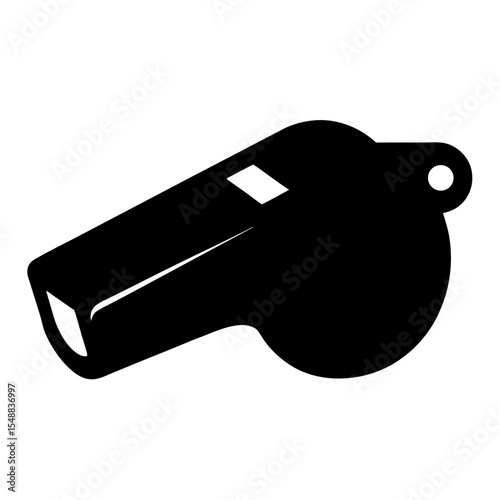 A simple black and white graphic image of a traditional whistle
