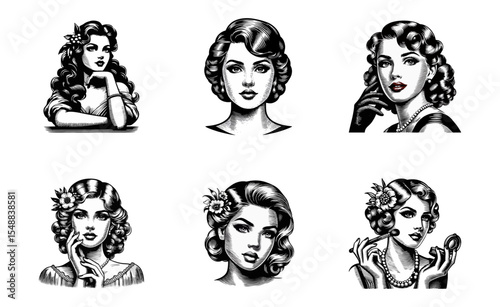 Women beautiful vintage engrave illustration logo icon design