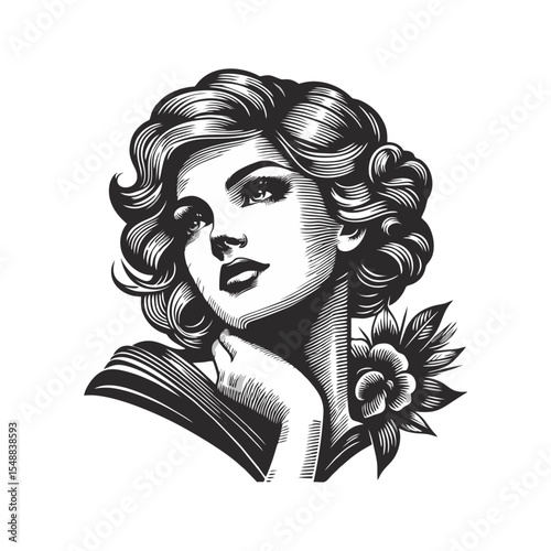 Women beautiful vintage engrave illustration logo icon design