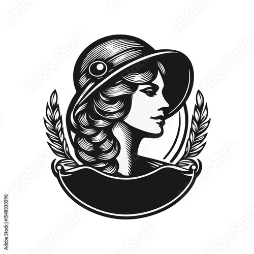 Women beautiful vintage engrave illustration logo icon design