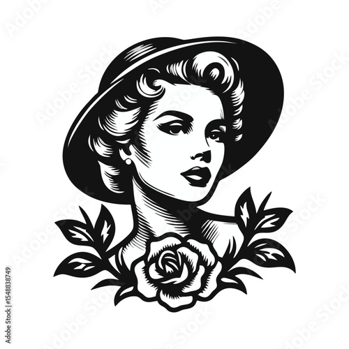 Women beautiful vintage engrave illustration logo icon design