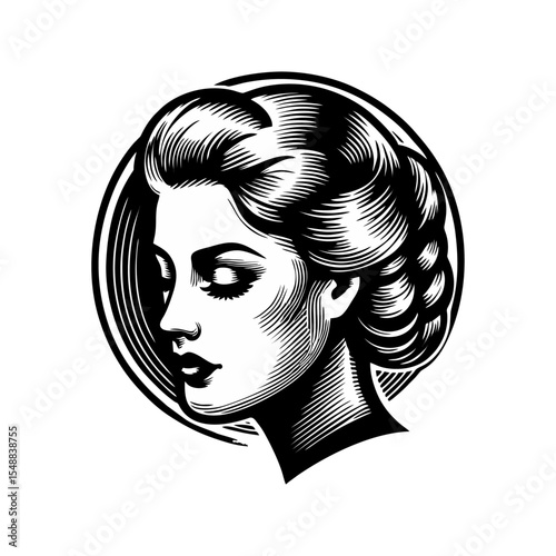 Women beautiful vintage engrave illustration logo icon design