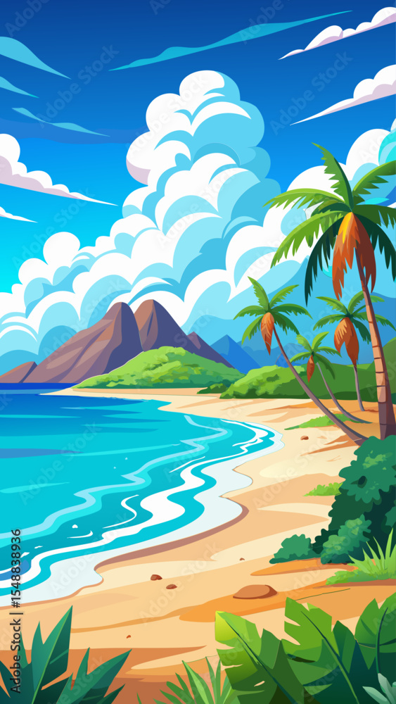 Obraz premium Serene Tropical Beach. Palm Trees. Ocean. and Sunny Skies