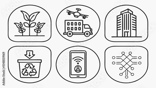 Sustainable City Icons Eco-Friendly Urban Development & Technology