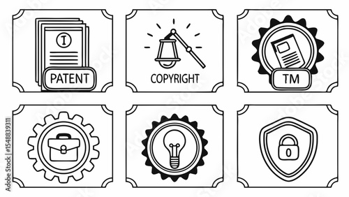 Intellectual Property Rights Icons Patent, Copyright, Trademark, and More