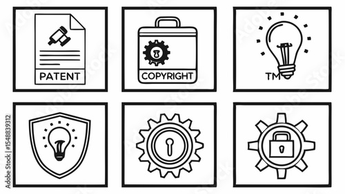 Intellectual Property Icons Patent, Copyright, Trademark, and More