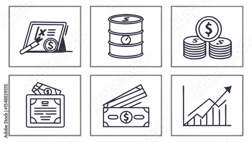 Financial Icons Investment, Finance, and Business Growth Illustrations