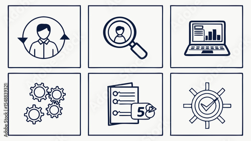 Streamlined Business Process Icons Efficiency, Optimization, and Management