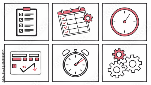Time Management Icons Productivity, Scheduling, and Efficiency Illustrations