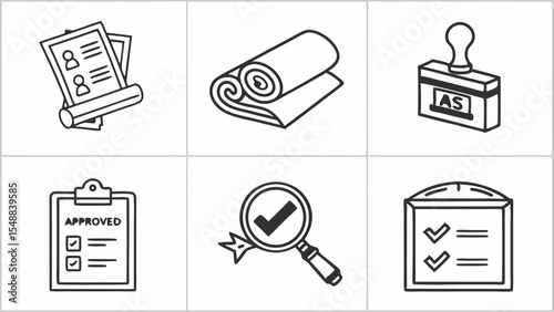 Approval Process Icons Checklist, Stamp, Document, and More