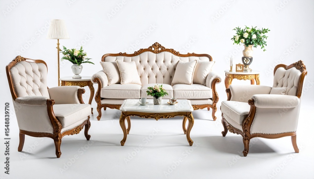 Obraz premium Classic furniture in a separate set isolated on white background . sofa , armchair ,