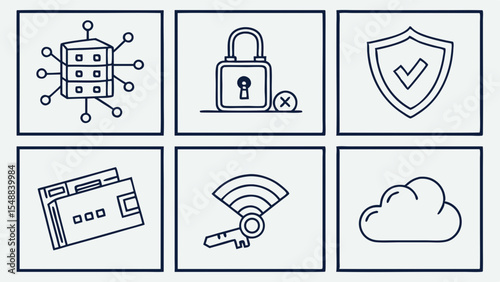 Cybersecurity Icons Data Protection, Network Security, and Privacy