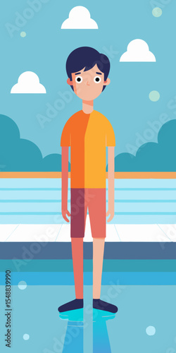 A happy boy enjoys a relaxing day by the pool. Summer fun and carefree moments captured in a vibrant illustration.