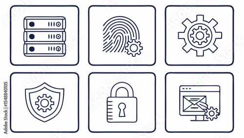 Secure Data Management Server, Fingerprint, and Email Security Icons