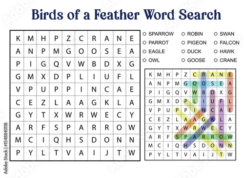 Birds of a Feather Word Search Puzzle with Answer Key