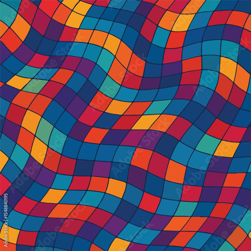 Abstract Geometric Pattern Colorful Waves of Interlocking Squares