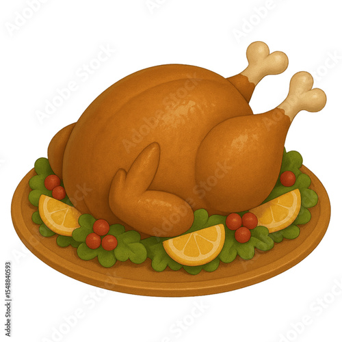 Baked Christmas turkey,  vector Illustration transparent background
