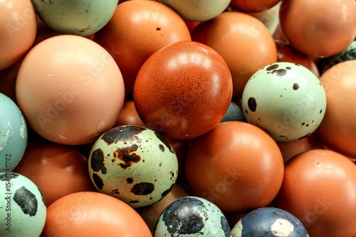 different types of eggs - food background