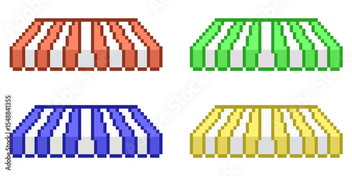 Pixel store canopy vector, featuring a retro, 8-bit aesthetic. Ideal for gaming shops, digital marketplaces, vintage storefronts, or adding a nostalgic touch to retail designs.