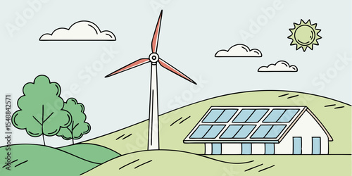 Sustainable Wind Energy Farm Graphic on Hills