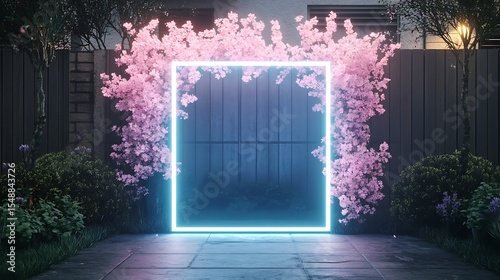 Neon frame in garden