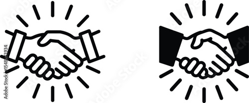 Handshake Icon Set in Silhouette and Outline Style Isolated on White Background for Business Agreement


