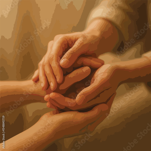 Connecting Hands, Family Bonds, Intimate Setting, Emotional Capture, Warm Environment, Close-up View, Calming Concept