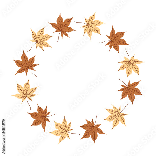 Autumn Maple Leaf Wreath Warm Fall Color Circle Frame for Invitations, Cards and Seasonal Design