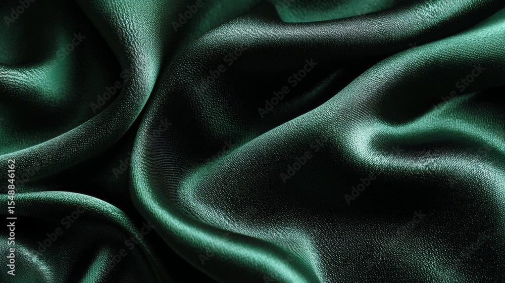 Fototapeta premium Luxurious emerald green silk fabric with elegant folds and subtle texture