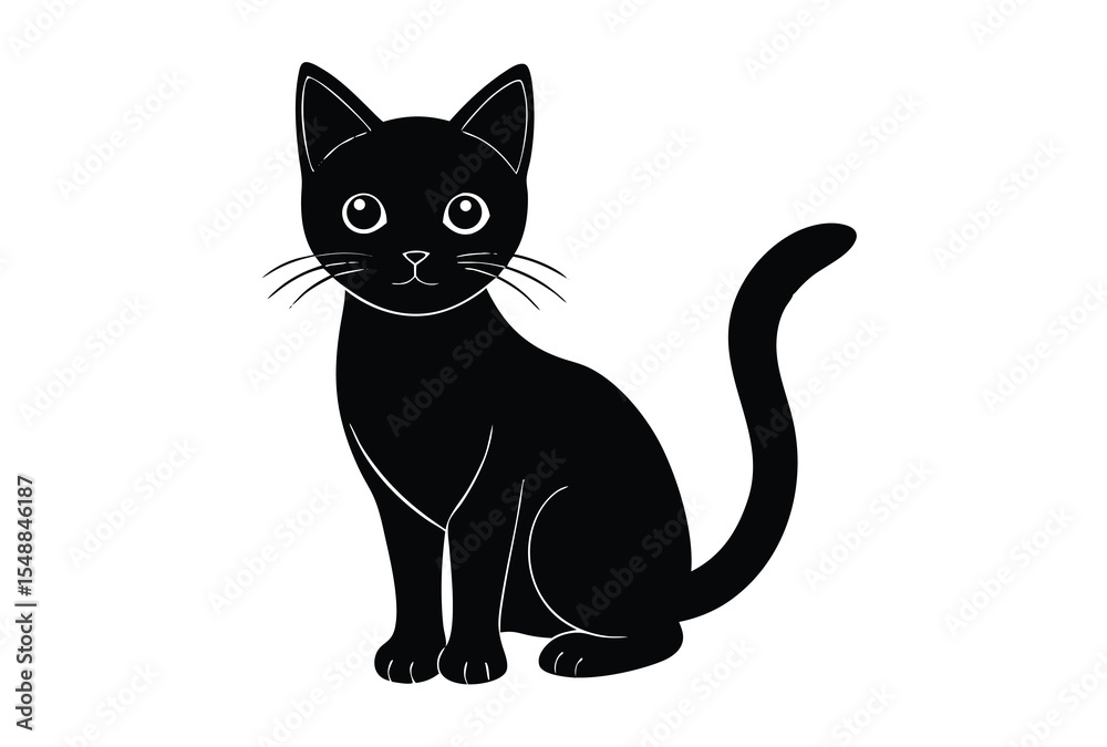Fototapeta premium Black cat vector silhouette, cute kitty black cat clipart, simple black cat digital illustration