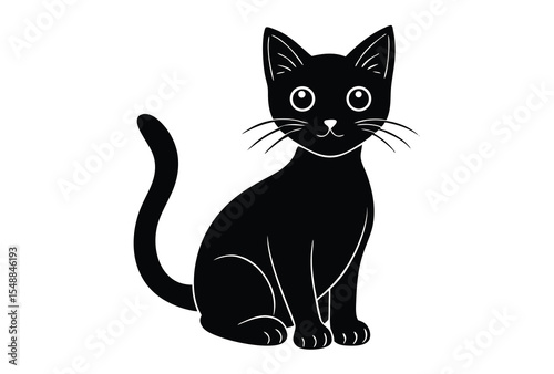 Black cat vector silhouette, cute kitty black cat clipart, simple black cat digital illustration