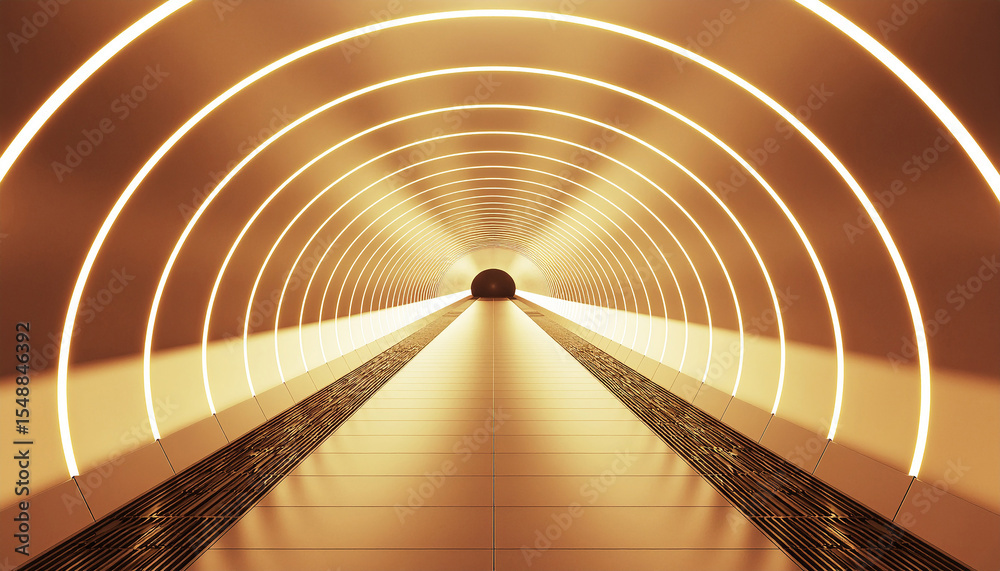 Obraz premium Long hallway front view with bright light.