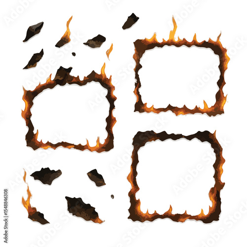 Fiery Frames Burning Paper Edges and Embers Illustration