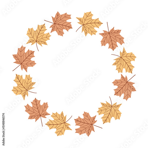 Beige and Yellow Maple Leaf Wreath Soft Autumn Circle Frame for Invitations and Seasonal Decor