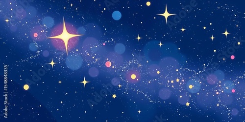 Minimalist flat vector illustration of an abstract space journey with bright stars and galaxies , abstract, science fiction